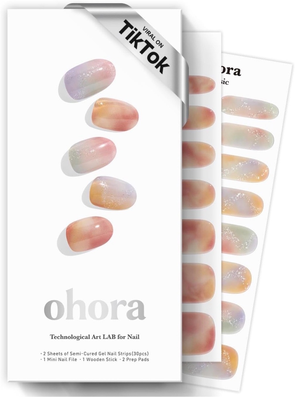 Ohora Semi Cured Gel Nail Strips (N Blooming Haze)- Marble, Rainbow